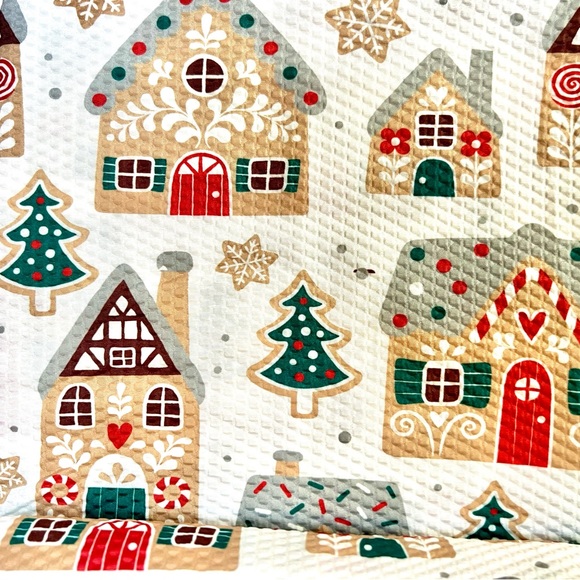 Gingerbread Village Houses Textured Fabric Shower Curtain Trees Candy Snowflake - Picture 8 of 9